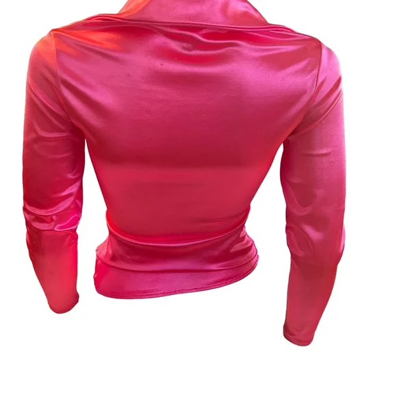 Deviations Vintage Hot Pink Barbie Top Button Down  Small Rare Crystal Bead - Picture 8 of 13